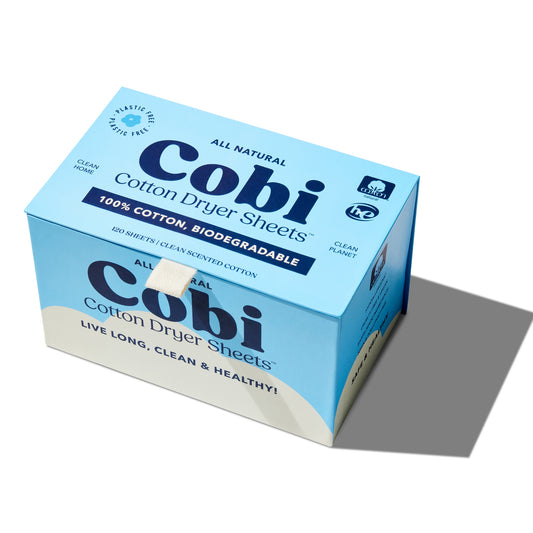 Branded box of Cobi cotton dryer sheets, scented